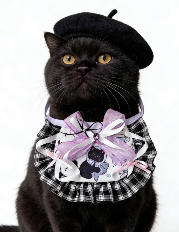 Lavender Cat Bow Bib