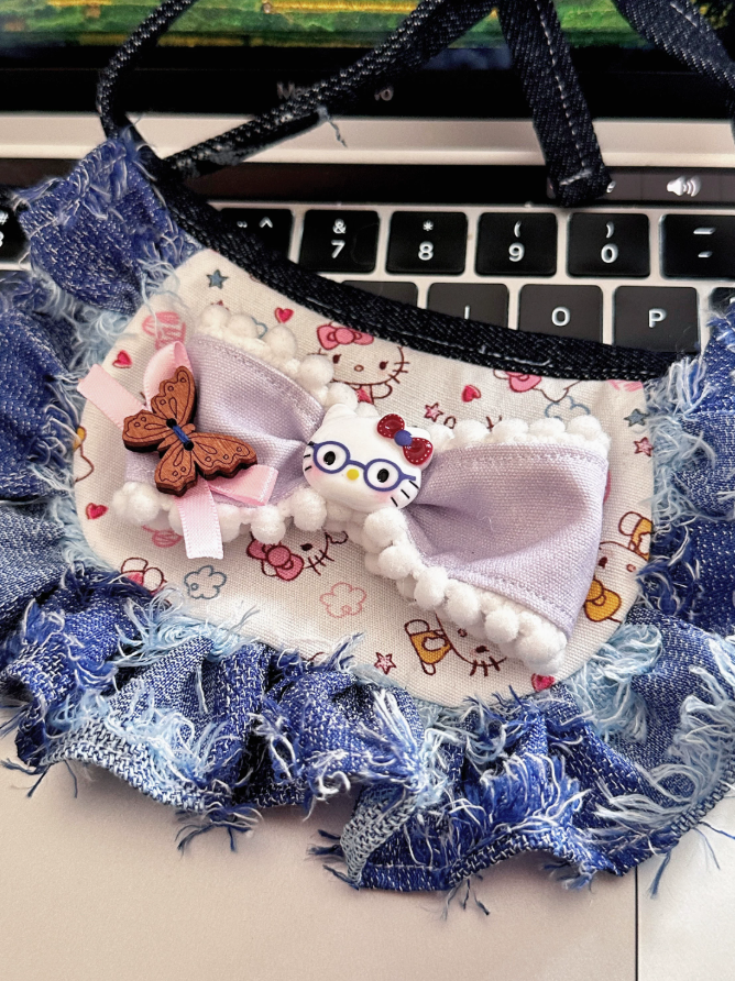 Retro Denim Kitty Bow Bib