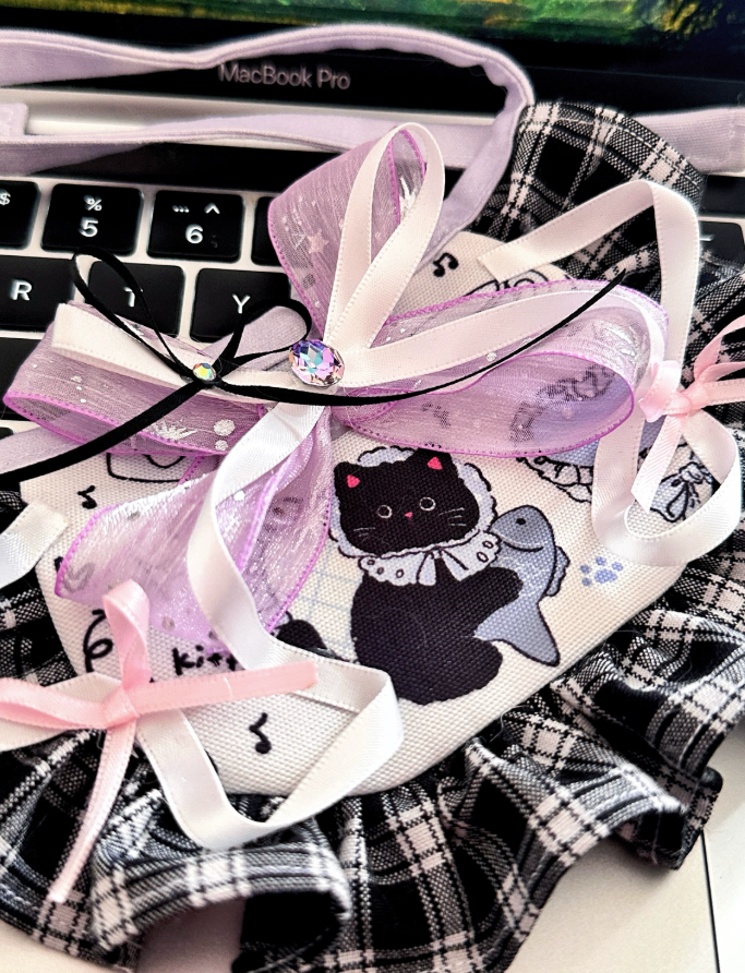 Lavender Cat Bow Bib