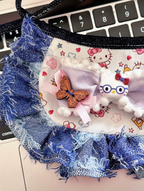 Retro Denim Kitty Bow Bib