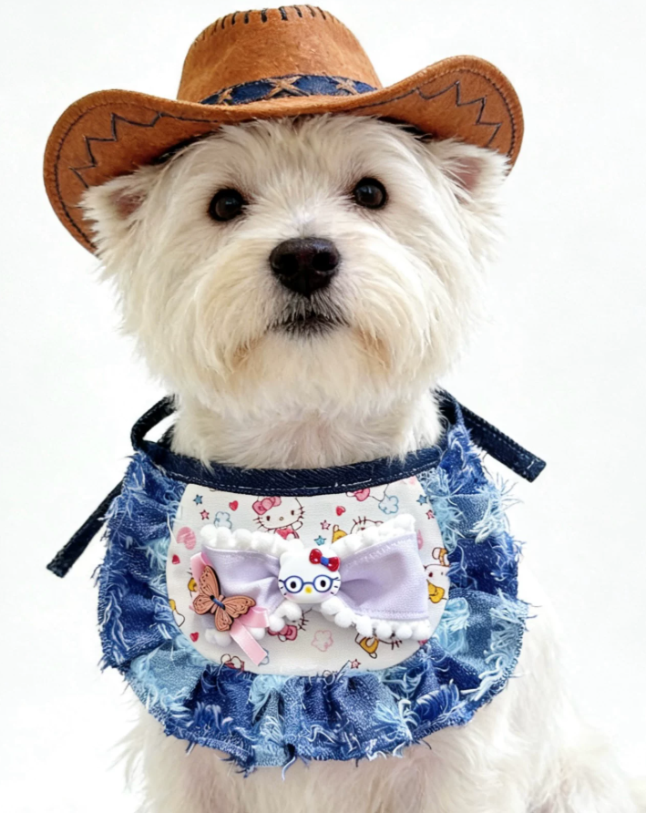 Retro Denim Kitty Bow Bib
